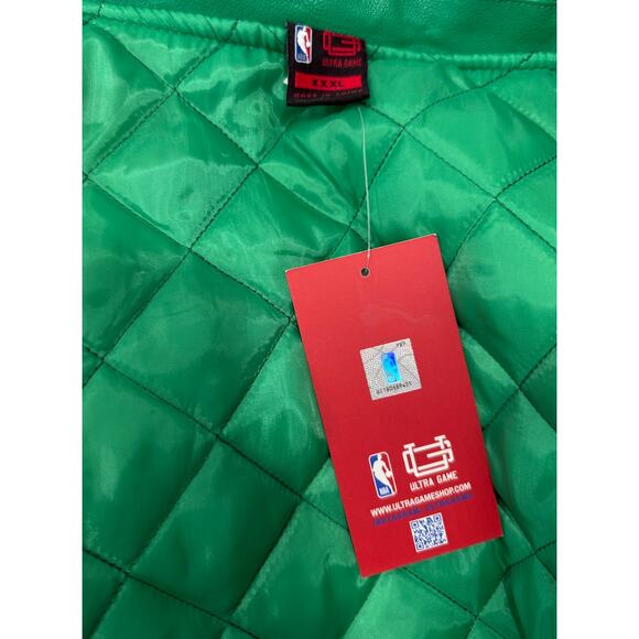 Boston Celtics NBA Ultra Game 3XL Faux Leather Varsity Jacket Green White - Picture 5 of 6